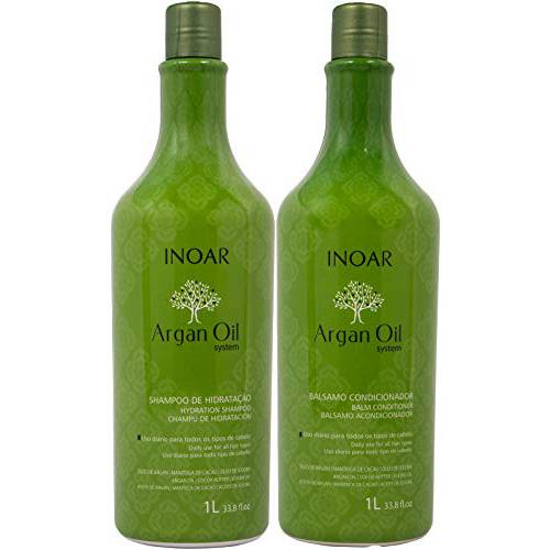INOAR PROFESSIONAL - Argan Oil Shampoo & Conditioner - The Perfect Combination to Nourish and Repair Damaged, Dry and Stressed Hair Types (33.8 Ounces / 1000 Milliliters)