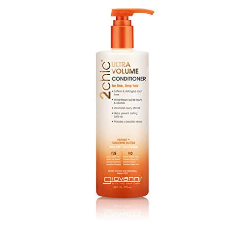 GIOVANNI 2chic Ultra-Volume Conditioner, 24 oz - Daily Volumizing Formula with Papaya & Tangerine Butter, Promotes Weightless Control for Fine Limp Thin Hair, No Parabens, Color Safe