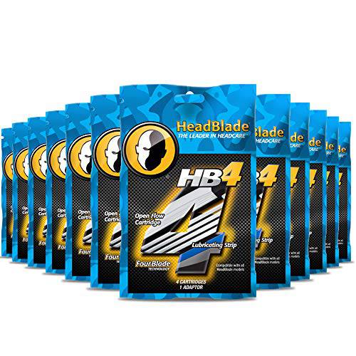 HeadBlade Men’s HB4 Refill Shaving Razor Blades - 4 Stainless Steel Blades for No Tugging or Pulling, Shave Less, Works for Face, Body, and Scalp(48 Blades) 12 Pack