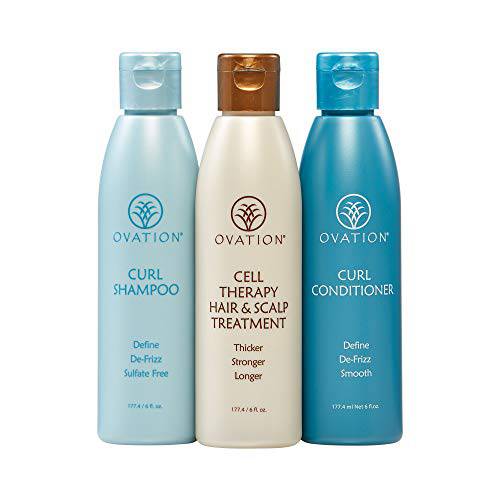 Ovation Hair Curl Cell Therapy 6 oz System - Curl Shampoo and Conditioner, Cell Therapy Hair & Scalp Treatment - Hair Treatment Set for For Shinier, Softer, More Defined Waves or Curls