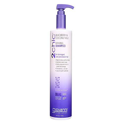 GIOVANNI 2chic Ultra-Repairing Shampoo, 24 oz. - Blackberry & Coconut Milk for Dry Damaged Color Treated Hair, Enriched with Argan, Shea Butter, Lauryl & Laureth Sulfate Free, Color Safe, No Parabens