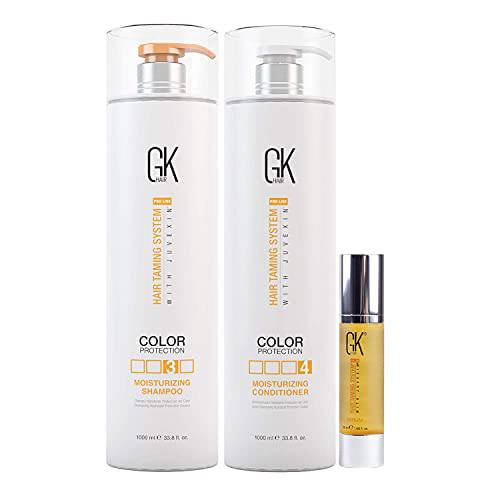 Global Keratin GK Hair Moisturizing Shampoo & Conditioner 1000ml - Serum - 100% Pure Organic Argan Oil 1.69 Fl Oz
