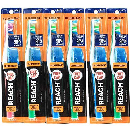 Reach Ultra-Clean Medium Toothbrush with Cap, Colors May Vary (Pack of 6 Toothbrushes)