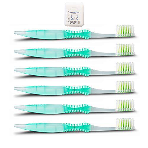 Sofresh Flossing Toothbrush Adult Soft Seafoam, Choose Quantity & Color, Bundle with Xylitol Dental Floss