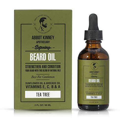 ABBOT KINNEY APOTHECARY Softening Beard Oil, Strengthens and Conditions Beards, Blend of Natural Oils, 2 oz (Tea Tree)