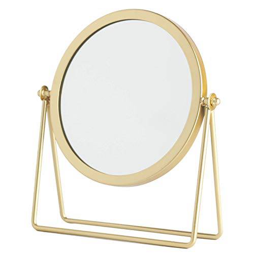 schonee Iron Tabletop Makeup Mirror, Round Swivel Desktop Stand Mirror, 360°Rotation One-Sided Dressing Table Mirror(Golden)