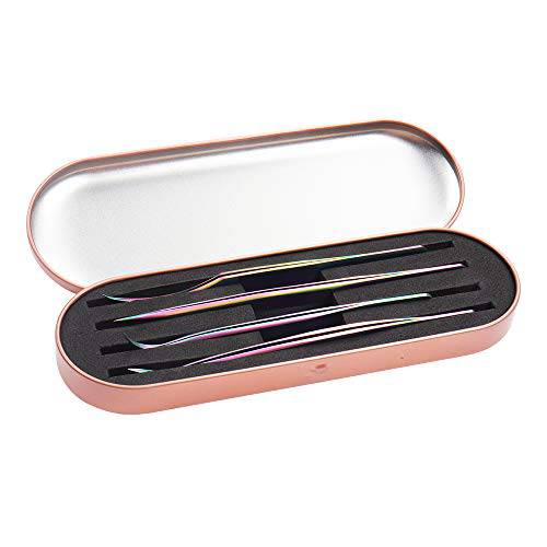 1 Pc Eyelash Extension Tweezers Storage Case Professional Travel Small Box Portable Tin Holder Container for Tweezer, Rose Gold