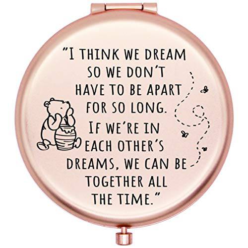 Muminglong Inspirational Little Bear Quotes and Saying Frosted Travel Beauty Makeup Mirror for Sister Friends Girls Daughter，Birthday, Christmas Ideas for Her-I think we dream (Gold)