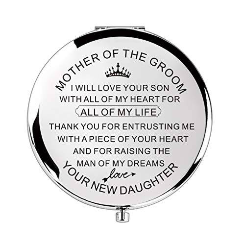 Mother of The Bride Mother in Law Compact Travel Pocket Makeup Mirror Gifts Wedding Keepsake Best Present for Mother (Silver Mother of Ther Bride)