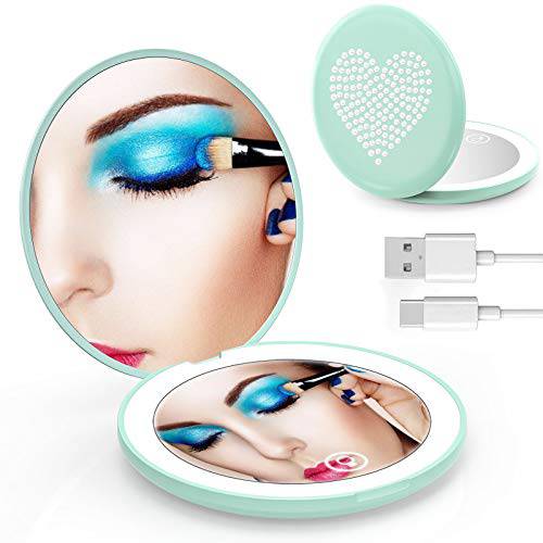 ZUZZEE Compact Mirror, Rechargeable Lighted Makeup Mirror, 5X Magnifying Mirror with Light, Small Hand Mirror for Travel, Distortion Free, Touch Screen Dimmable, Handheld, Gifts for Women Girls