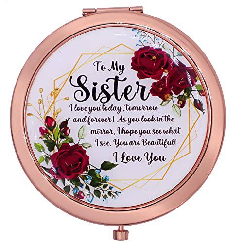 OHSunFLower2 Sister Gifts from Sister - to My Sister Gifts I Love You Rose Gold Compact Mirror - Birthday Gifts for Sister, Graduation Gift