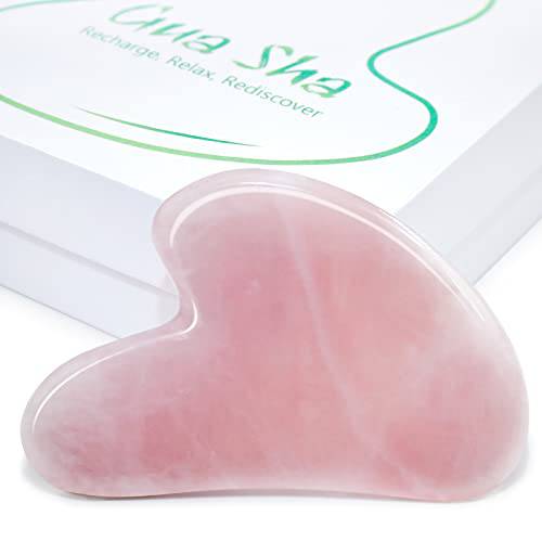 BAIMEI Gua Sha Facial Tool for Self Care, Guasha Tool for Face and Body Treatment, Made of Rose Quartz, Relieve Tensions and Reduce Puffiness