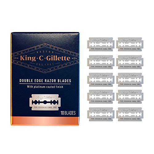 King C. Gillette Double Edge Safety Razor Blades 10 count, Stainless Steel Platinum Coated Blades