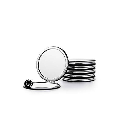 Getinbulk Compact Mirror Bulk, Set of 6 Round Double-Sided 1X/3X Magnification PU Leather 2.8 (Black)