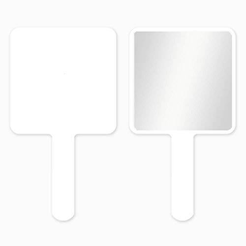 2PCS Rectangle Handheld Mirror Hand Mirror Travel Handheld Mirror Cosmetic Mirror with Handle (White)