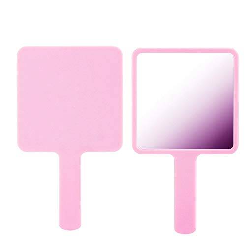 TOPYHL Rectangle Handheld Mirror Hand Mirror Travel Handheld Mirror Cosmetic Mirror with Handle (Pink)