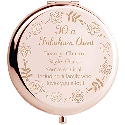 onederful Aunt Gifts from Nephew and Niece,Aunt Birthday Gift Ideas, Rose Gold Compact Makeup Mirror Gift for Aunt, Thanksgiving Day, Christmas,Mother’s Day Present for Aunt(Fabulous Aunt)