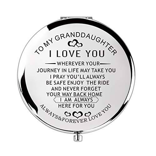 Granddaughter Gifts from Grandma and Grandpa Grammy to My Granddaughter Makeup Compact Travel Mirror for Birthday Graduation Christmas (Silver to My Granddaughter)
