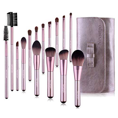 Deluxe Makeup Brushes 15-Piece NEVSETPO Professional Synthetic Makeup Sets for Foundation Blending Blush Concealer Eye Shadow Lips Travel Pouch Included, Perfect Makeup Gift for Girls Women (Purple)