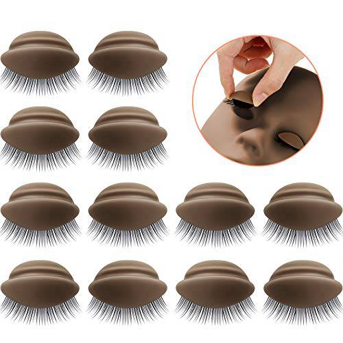 2 Boxes 6 Pairs Replacement Eyelids for Mannequin Head Removable Realistic Eyelids with Eyelashes Mannequin Head Eyelids for Eyelash Training Practice Makeup Eyelash Extensions (Dark Color)
