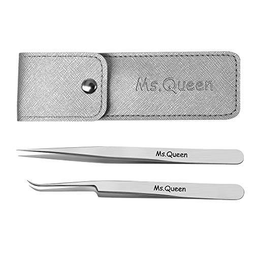 Ms.Queen Lash Extension Tweezers ,Professional 2Pcs Individual and Volume Isolation Tweezers Set for Eyelash Extensions