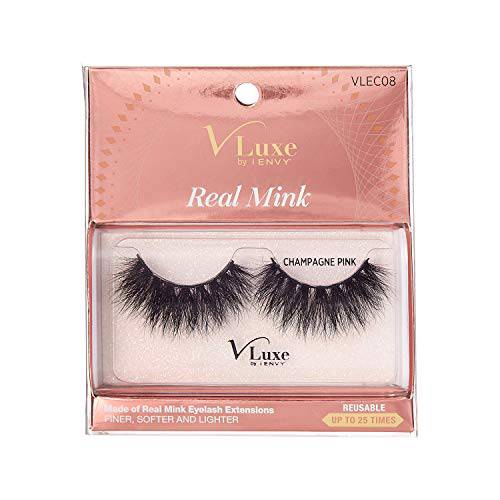 V Luxe by iEnvy False Eyelashes Real Mink Lashes Dramatic Long Eyelashes (Champagne Pink)