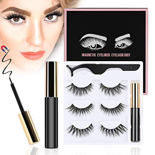ToyRis Magnetic Eyelashes with Eyeliner Kit - 3 Pairs 10 Pairs Waterproof Reusable 3D 5D Natural Look False Lashes with Tweezers No Glue Needed (10 Pairs (Mixed))