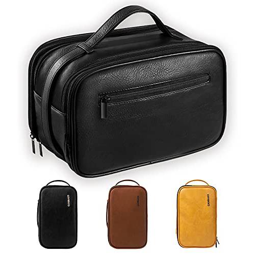 GANIBAGS Leather Toiletry Bag for Men, Travel Organizer Dopp Kit Waterproof Shaving Bag for Toiletries Accessories, Black