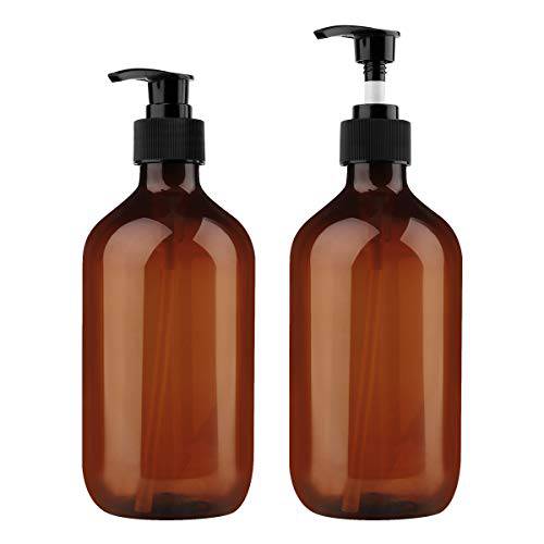 Yebeauty Empty Pump Dispenser, 17oz/500ml Lotion Soap Shampoo Pump Bottles Large Brown Bottle with Pump Plastic Refillable Containers Pack of 2