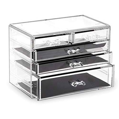 BINO THE MANHATTAN SERIES Acrylic Makeup Drawer Organizer-3 Large 2 Small Drawer | Clear Beauty Organizers and Storage| Cosmetic & Makeup Drawer| Home Organization| Jewelry & Vanity Accessories Drawer