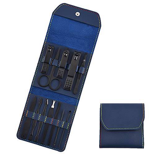 Manicure Set, Nail Clipper Kit, Stainless Steel Professional Pedicure Kit, Nail Scissors Grooming Kit with Toenail Clippers & Fingernail Clippers - 12 pieces (Blue)