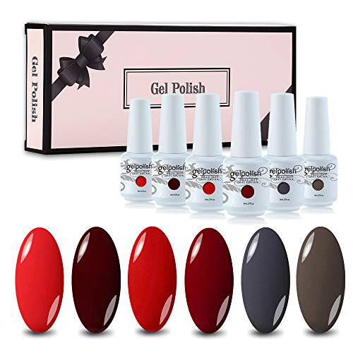 Vishine Gel Polish 6Pcs Soak Off UV LED Nail Art Manicure Salon Gift Set Starter Kits Red Colour Series 8ML