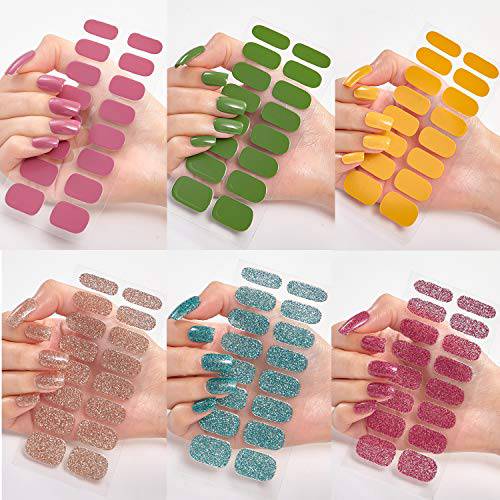 Lumitale Nail Stickers Full Wraps, Summer Solid Colors and Glitter Sequin Nail Polish Strips, DIY Nail Wrap Stickers for Women Girls, 12 Sheets 192 Pieces