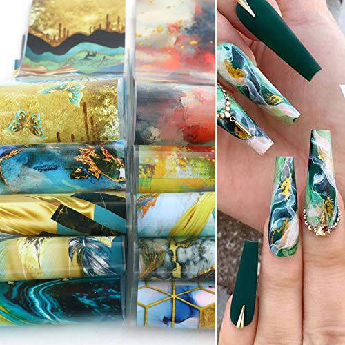 Marble Nail Foils Transfer Stickers Nail Art Supplies Foil Transfers Decals Marble Nail Foil Holographic Starry Sky Paper Nail Art Design Decoration for Women Girls DIY Manicure Tips