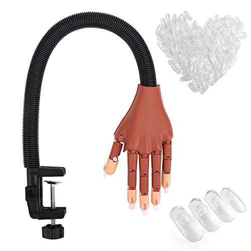 LIONVISON Practice Hand for Acrylic Nails-Flexible Moveable Fake Hand for Nail Practice, False Nail Mannequin Hands Training with 200PCS Replacement Tips and 1 Clipper