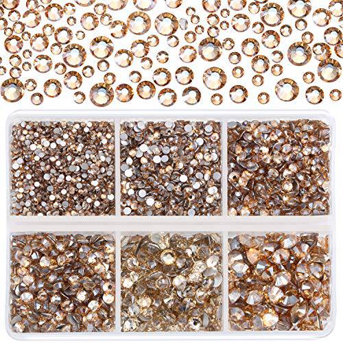 8030 Pieces Crystals Flatback Rhinestones Round Rhinestones Makeup Glass Gems Stones with 6 Mixed Sizes for Nail Phone Decorations Crafts DIY (Champagne)