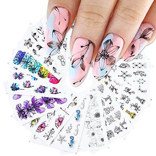 Flower Nail Art Stickers for Women 14 Sheets Water Transfer Flower Nail Art Decals Flowers Design Manicure Charms Tip Decals Decor Accessories