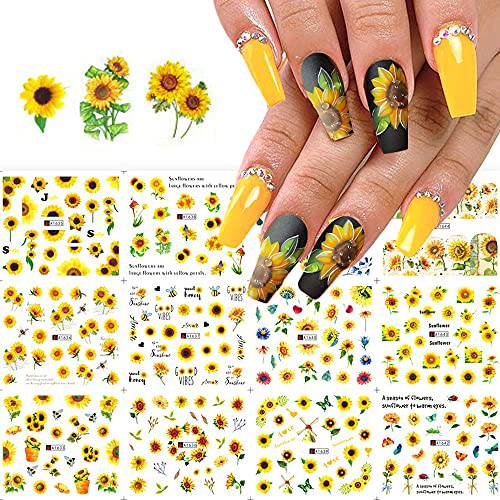 Sunflower Nail Art Stickers Floral Flower Nail Decals Water Transfer Nail Stickers Small Daisy Flowers Designs Nail Tattoo Stickers Manicure DIY Nail Decoration for Women Girls(12Sheets)