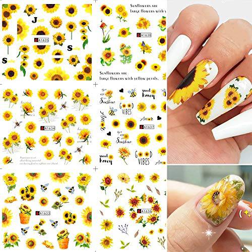 Sunflower Nail Art Stickers Floral Flower Design Nail Art Water Decals Transfer Foils for Nails Supply Watermark Small Daisy Flowers Designs Nail Tattoos for Women Nail Supplies Manicure Decorations..