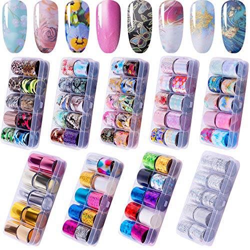 Duufin 90 Colors Nail Foil Nail Art Foils Nail Transfer Stickers Nail Foils for Acrylic Nail Art DIY Decoration