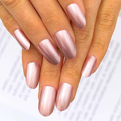 Woeoe Glossy False Nails Medium Length Oval Fake Nail Solid Color Acrylic Full Cover Nails Tip Fashion Party Clip on Nails for Women and Girls (Pack of 24)