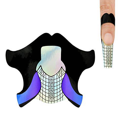 100pcs Square Nail Forms Strong Adhesive Nail Form Sticker Guide for UV Gel Acrylic Curve False Nail Tips Extension,Short Black Rainbow Purple Fish Patten,HJ-NTF050
