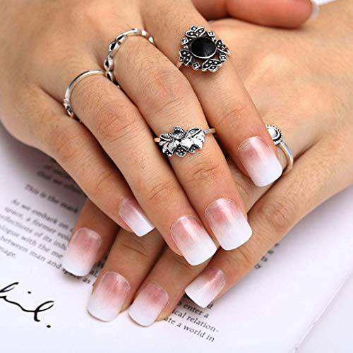 Haloty Square Fake Nails White Short Press on Nails Glossy Gradient Full Cover Artificial False Nails for Women and Girls 24PCS