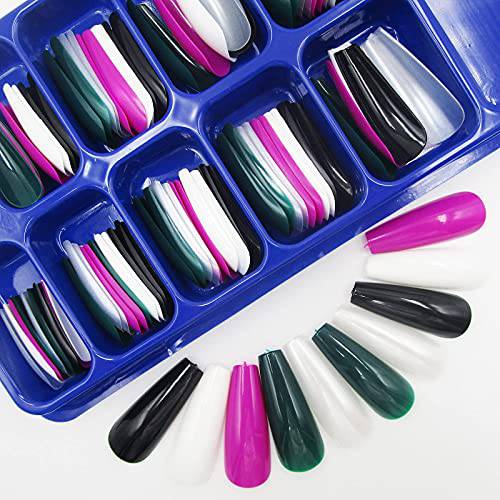 100pc Colored Long Coffin Press on Nails Full Cover Ballerina Shape Artificial False Fake Nails Acrylic Tips for Women Girls…