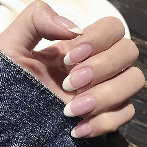 Easedaily Oval Press on Nails French Fake Nails Short False Nails Gradient Full Cover Nails for Women and Girls