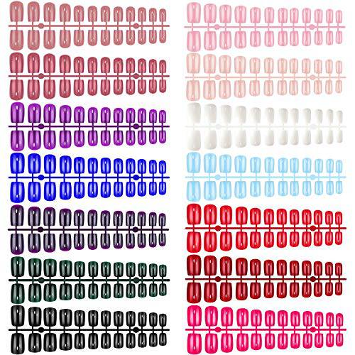 336 Pieces Square False Nails Matte Solid Color Press on Nails Coffin Full Cover Fake Nail Medium Artificial Nail Tips for Women Girl Nail Art Decoration, 14 Sets (Bright Colors)