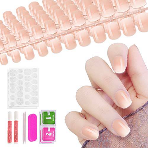 Allstarry 120pcs Ombre French Fake Nail Gradient Nude Short Press on Nails Full Cover Acrylic Nail Tips for Nail Art DIY Decoration