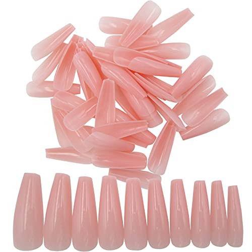 500pc Nude Pink Press on Coffin Nails Painted Acrylic Nail Art Tips Artificial Fingernails False Nails Full Cover Party Manicure Design Decor for Women Girls