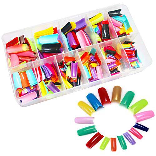 500PCS False Nails Tips krofaue Lady French Style Acrylic Artificial Tip Manicure with Box of 10 Sizes for Nail Tips Art Salons and Home DIY (Colorful)