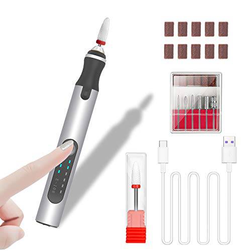 Electric Nail Drill, Wireless Electric Nail File for Acrylic Nails Professional Manicure & Pedicure Salon, Nail Drill Machine with Metal & Ceramic Drill Bits - Silver